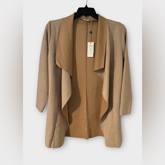 Kaktus Sweaters - Kaktus Faux Suede Drape Front Cardigan